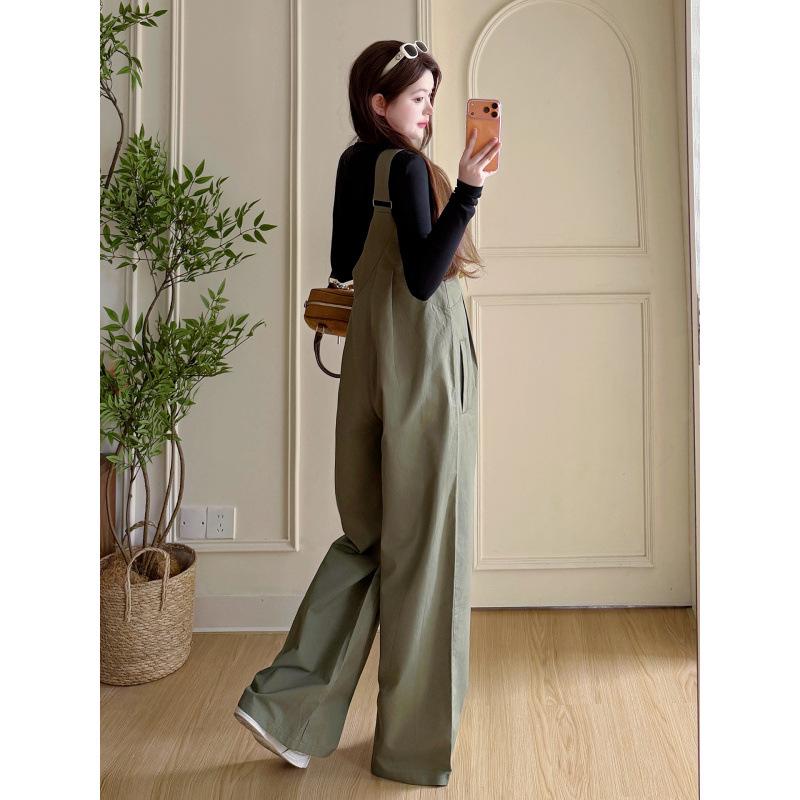 Early Spring Maternity Military Green High-Waist Loose Wide-Leg Overalls with Inner Set M