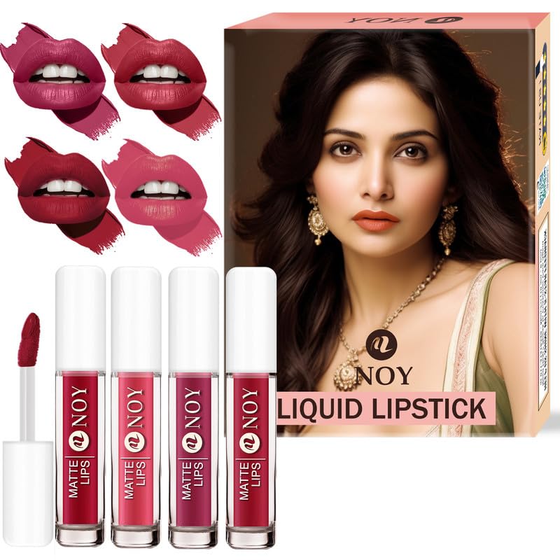

Noy Liquid Lipstick Combo Offer Velvet Smooth Matte Finish for a Soft Look - Cherry Nude, Tan Nude, Mauve Nude, Venetian Red Shades Pack of 4