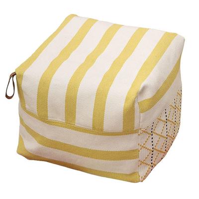 MOCOFO Square Cotton Fabric Sofa Stool/Footstool, Indoor Foldable Storage Stool, Yellow Stripe