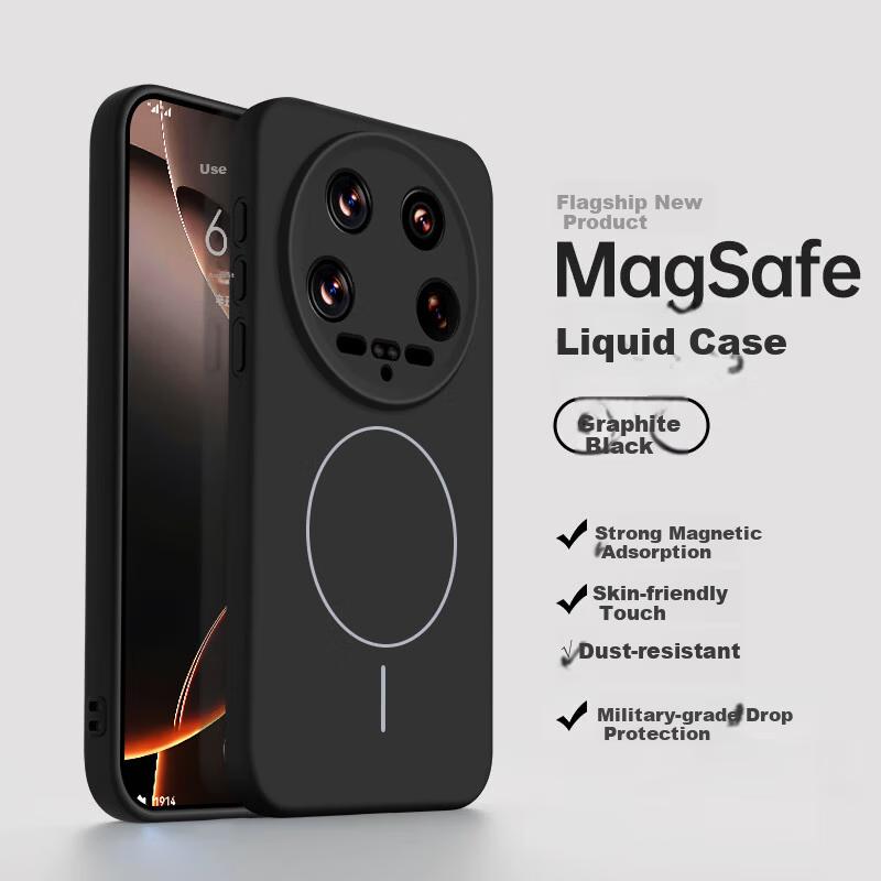 NEYAA Xiaomi 14 Ultra Case Full Coverage Ultra-Thin Skin-Feel Magnetic Liquid Silicone Shockproof Protective Cover Simple Unisex Graphite Black