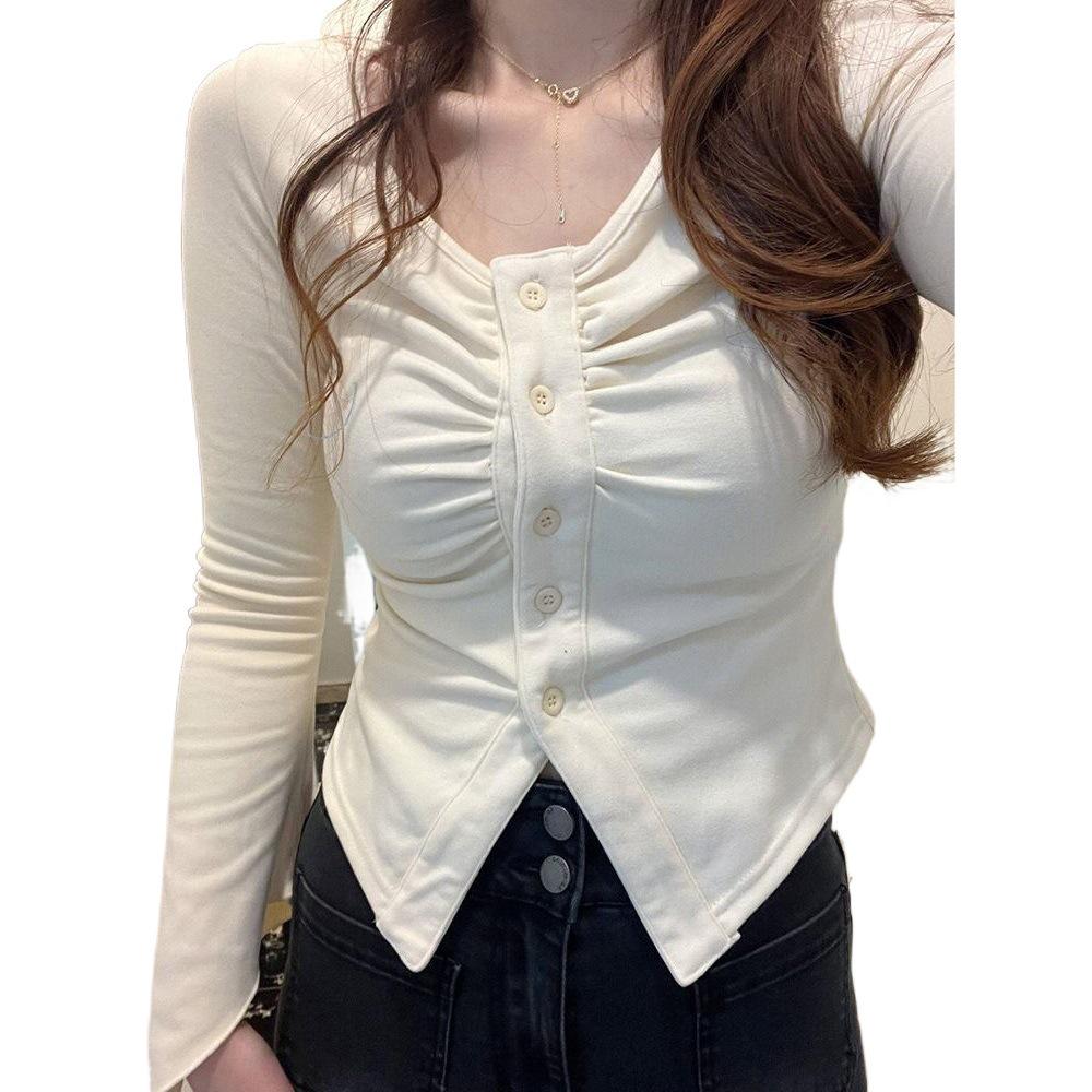 2025 Autumn/Winter Trendy V-Neck Long Sleeve Women's T-Shirt - New Style Hot Girl Base Shirt