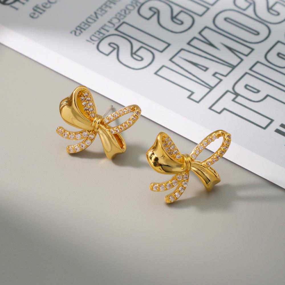 Japanese & Korean Minimalist Bow Luxury Copper & 925 Silver Stud Earrings for Women