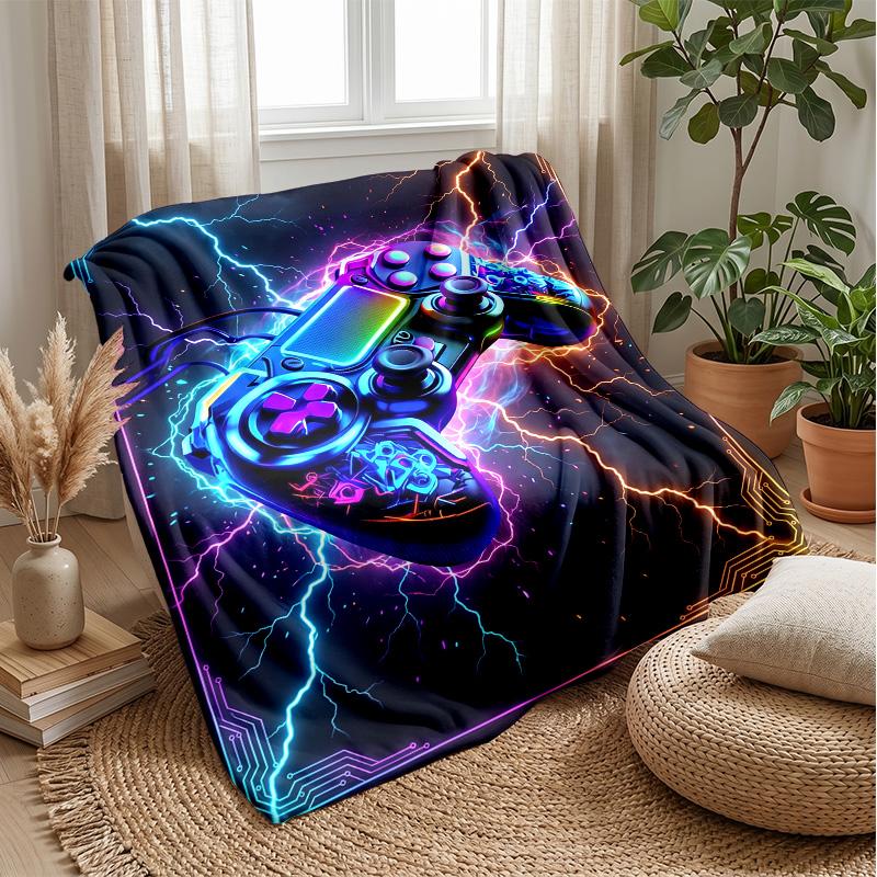 Neon Game Controller Tech Art Theme blanket Lightweight Warm Flannel Blanket Decorative Throw Blanket for Home Decoration