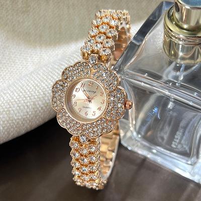 Vintage Flowers Watch for Women Luxury Gold Rhinestone Steel Band Bracelet Watches Brand Design Ladies Quartz Wrist Watch Reloj