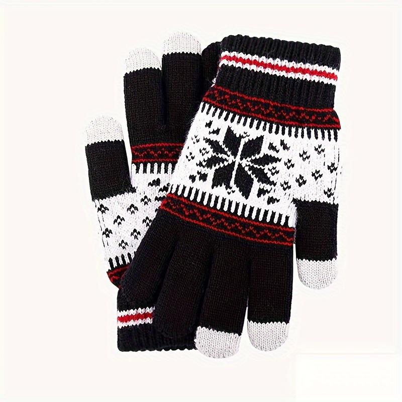 

1pc Fashion Snowflake Winter Knitted Gloves Unisex Adult Warm Touch Screen Glove for Men & Women чёрный