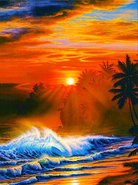 Diamond Painting Kit Seaside Sunset Landscape Full Square/round 5d Diy Embroidery Mosaic Beach Scenery Home Decor