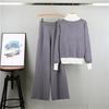 Autumn Women'S Fashion Zipper Jacket Knitted Suit Temperament Color Blocked Wide Leg Pants Two Piece Set