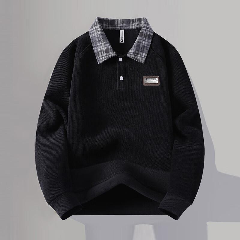 Herren Karierter Kragen Pullover Fleece Sweatshirt