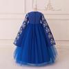 Blue Muslim Evening Dress with Long Sleeves and Puffy Tulle Skirt