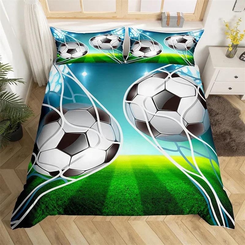 3D Soccer Duvet Cover Set Boys Football Bedding Set Ball Sport Theme Comforter Cover Polyester Geometric Hexagon Bedspread Cover