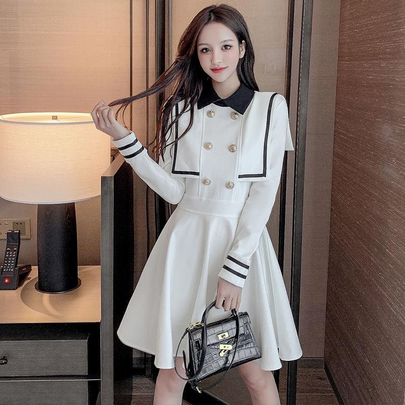 Women's Dress In Spring and Autumn Season Design Sense Dress Long Sleeve A-line Skirt with Waistband and Plush Thickened Outer-wear Skirt
