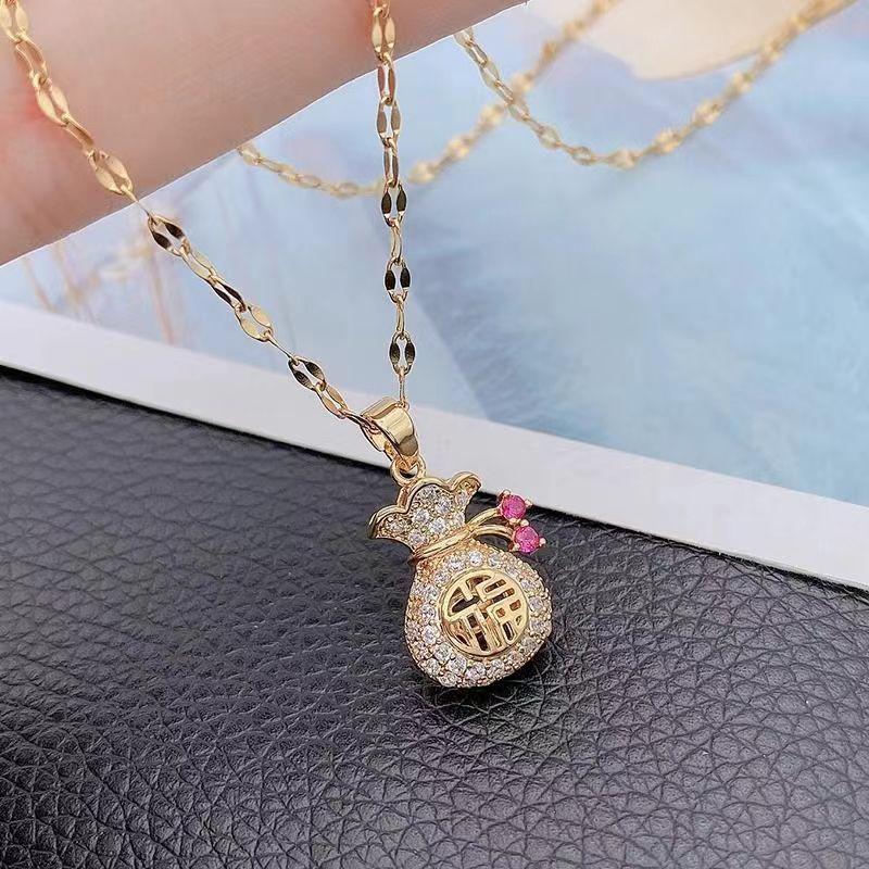 Fengfu Character Purse Bag Necklace Women'S Personality Fashion Design Small Money Bag Collarbone Chain Jewelry