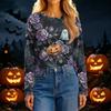 Women's Fashion Casual Long Sleeve Halloween Print Crewneck Top