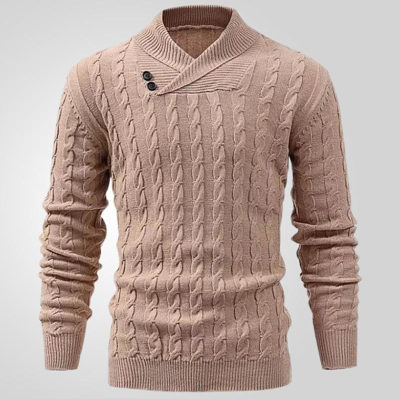 Men's Long Sleeve Shawl Collar Pullover Sweater Slim Fit Casual Cable Soft Warm Knit Sweaters Button V Neck Textured Knitted Tops Sweaters for Men