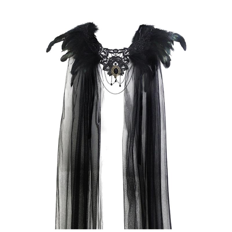 Gothic Feather Shrug Cape Shawl Shoulder Wrap Lace Collar Halloween Cosplay Costumes for Adults Women Scarf Top Gifts