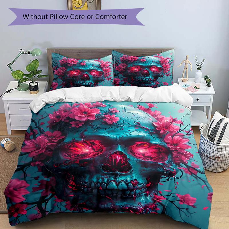 

3pcs Whimsical Skull Quilt Cover Set - Soft and Cozy Bedroom, Guest Room and Dorm Decorative Bedding 135x200cm