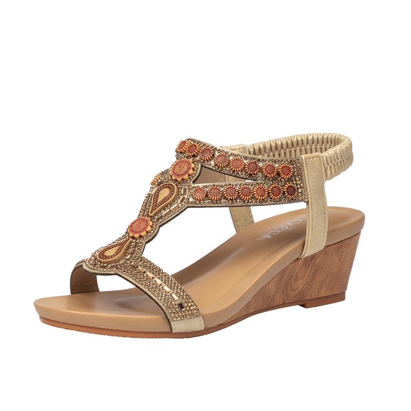 

Wedge sandals new thick-soled Asian ethnic wind pressure drill travel women Bohemi Roman shoes - 36