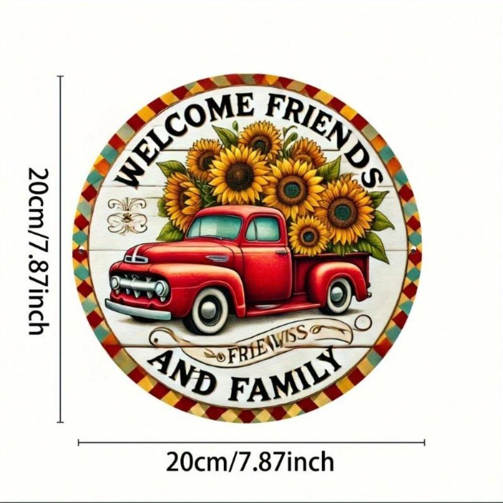 Vintage Sunflower Truck Tin Sign Rustic Farmhouse Wall Decor Indoor Outdoor Weatherproof