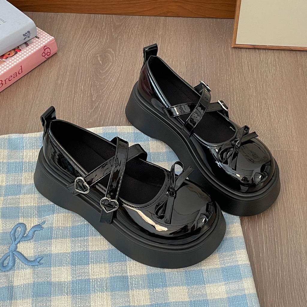 Black French Round Head Shallow Mouth Platform Single Shoes Women's Summer 2025 New Model with Skirt Soft Sole To Increase Height Mary Jane Shoes