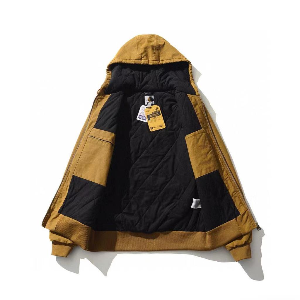 Jachetă Carha Vintage J130 din Pânză cu Petice din Piele și Glugă, Bumbac - Colecția Toamnă/Iarnă.