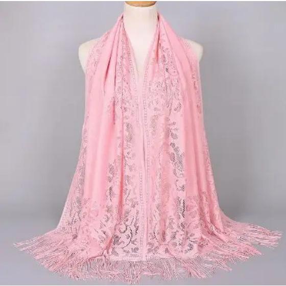 Elegant Women Cotton Polyester Floral Lace Scarf Shawl Tassels Party Wedding Lace Veil India Arab Muslim Hijabs Scarves