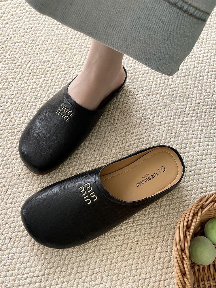 Outwear Round Toe mules Daily Shoes For Women Retro Flats Slip On French Style half slippers Comfort Slides Soft Footbed Sandals