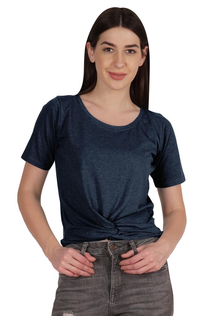 Inkmeso Summer Twist Front Knot Crop Top For Women With Short Sleeves Tee