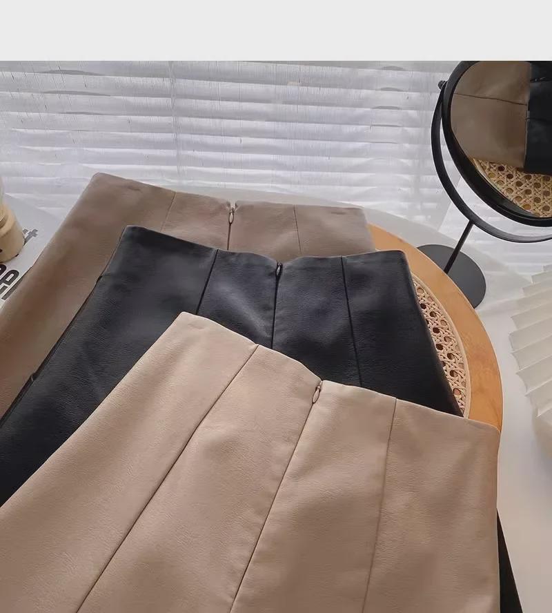 Women's High-Waist PU Leather Wide-Leg A-Line Shorts - Korean Fashion for Autumn/Winter