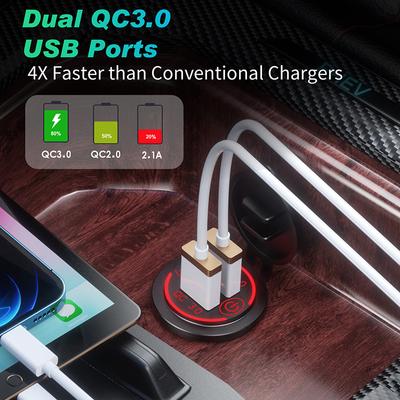 Chargeur de Voiture Double Ports USB à Charge Rapide Étanche Prise de Charge Rapide Sortie d'Alimentation avec Lumière LED pour Moto Voiture Charge