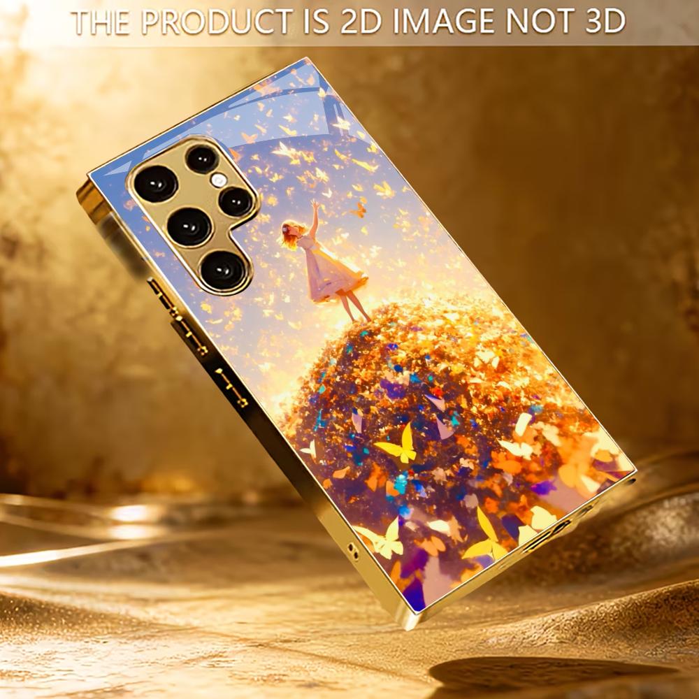 Butterfly Protective Cover Girl High-end Electroplating Glass PhoneCase for Samsung Galaxy S26 S25 S24 S23 S22 S21 FE,Ultra,Plus
