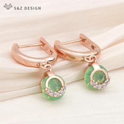 Trendy Rose Gold Farbe Runde Kristall Tropfen Ohrringe Für Frauen Schmuck Mode Zirkonia Eardrop Täglichen Zubehör