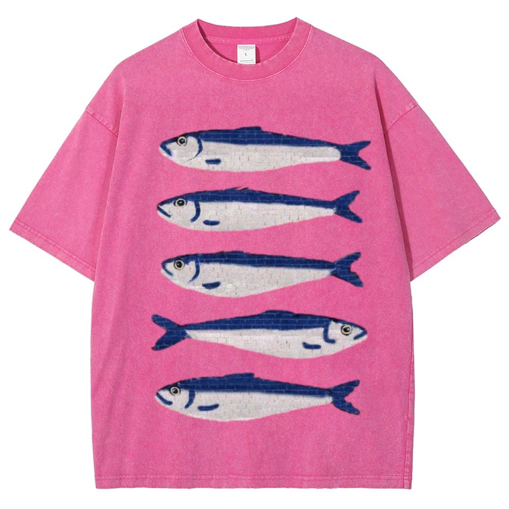 Vara Gojo desene animate pește sărat imprimare femei tricou larg spălare supradimensionată mânecă scurtă design la modă de vară top