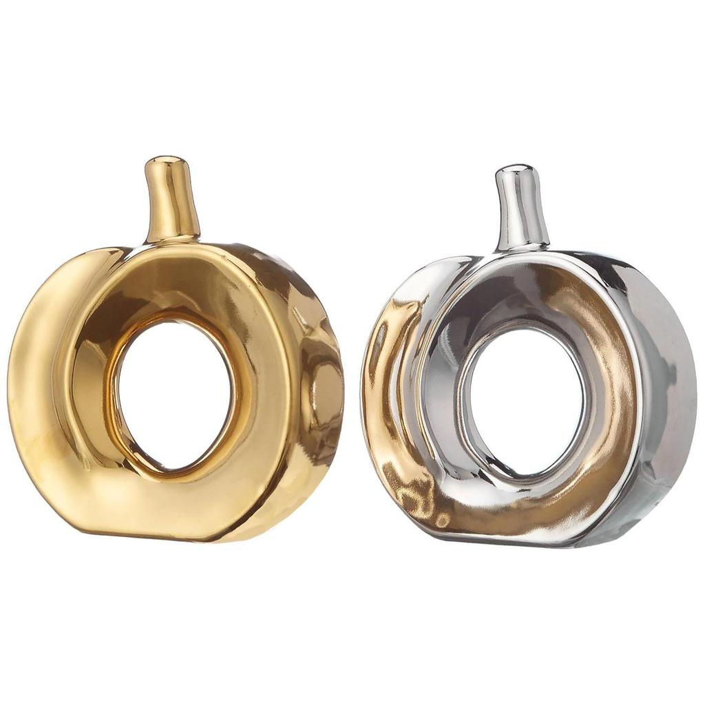 Lavish Golden and Silver Apple Ceramic Home Decor Showpiece (Pack of 2,Golden & Silver)