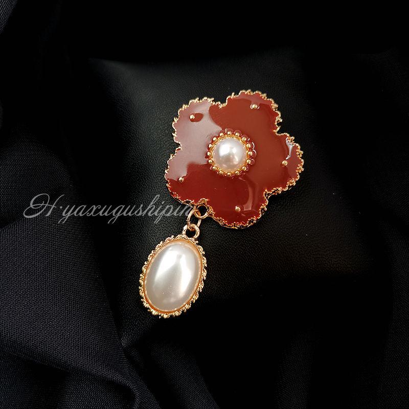 Elegant Baroque Style Cloisonne Pearl Flower Brooch Corsage for Women