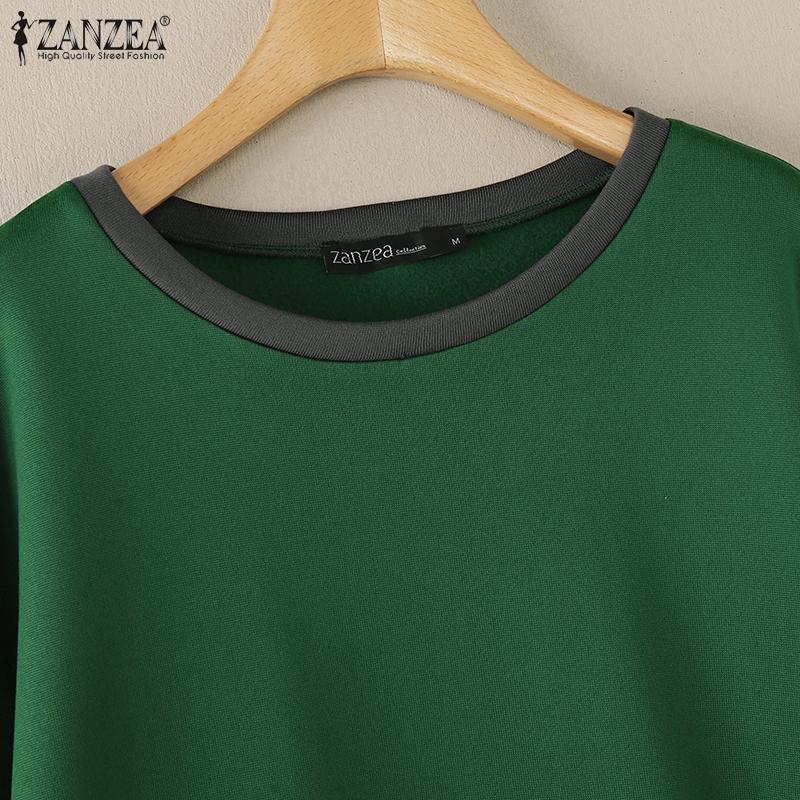 ZANZEA Women Casual Round Neck Long Sleeve Zipper Pullover Sweatshirts