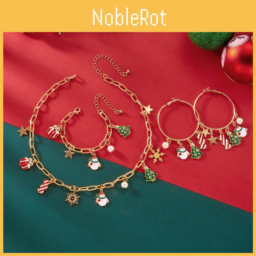 Snowflake Christmas Necklace And Earrings Set With Alloy Accents For Seasonal Gift