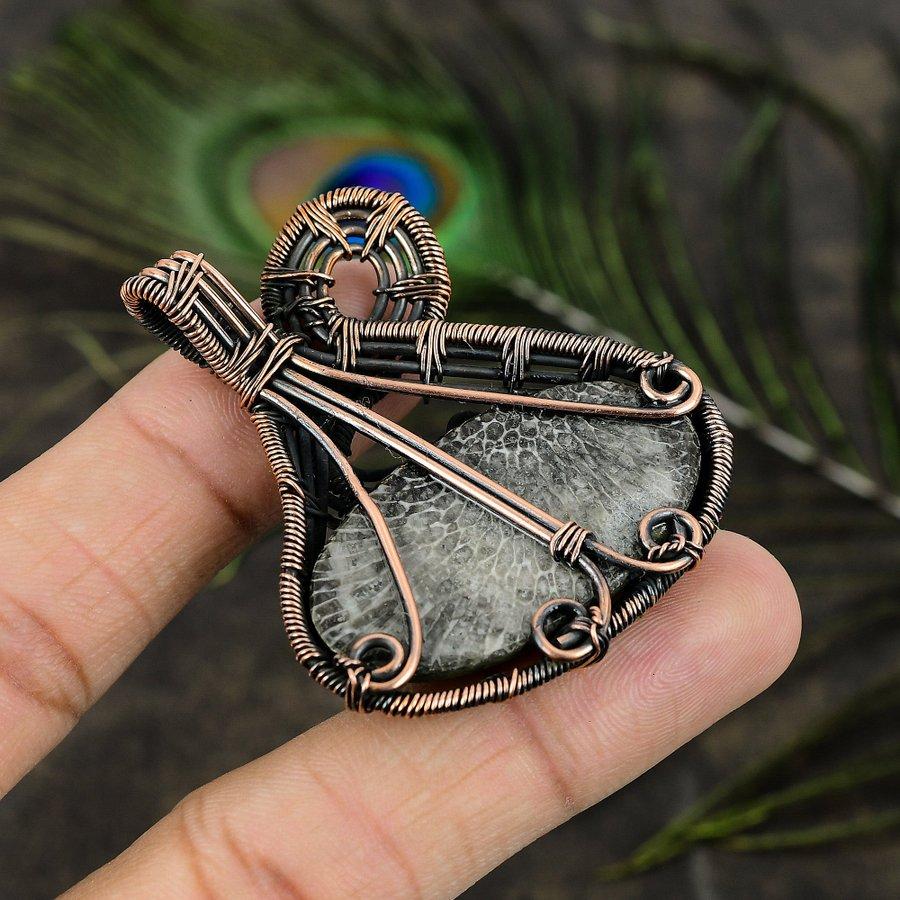 Stingray Coral Handmade Copper Wire Wrap Jewelry Pendant 2.17" A8h74