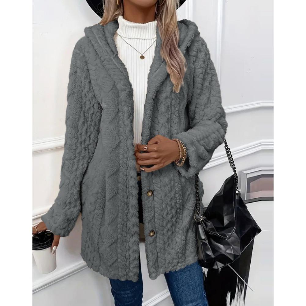 Women's Hooded Double-Sided Fleece Cardigan Long Sleeve Casual Warm Jacket Reversible Fleece Coat