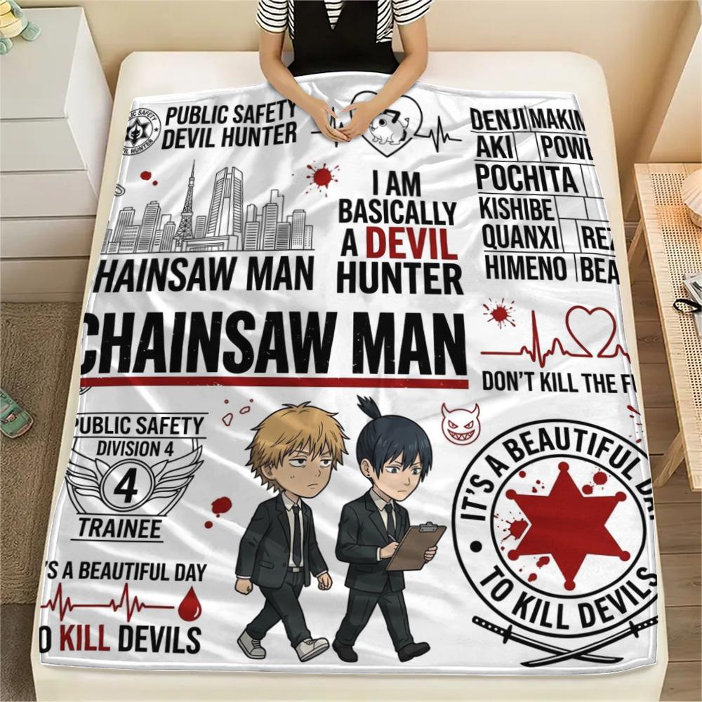 1PC Chainsaw Man Patterned Flannel Blanket Suitable For All Seasons For Home Decor Warmth And Comfort Gifts Holiday Present