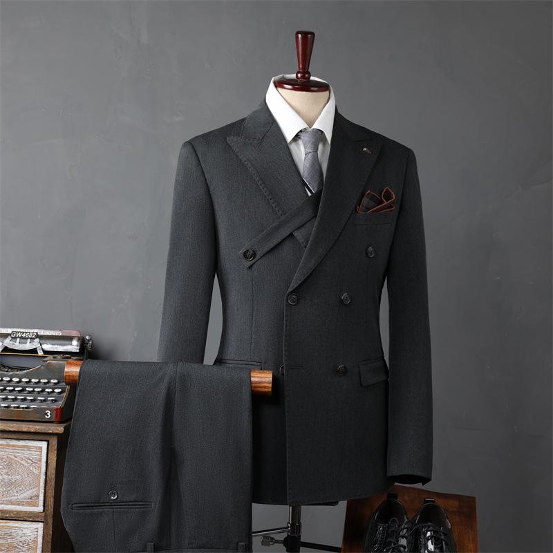Men's Korean Style Double-Breasted Formal Suit - Perfect for Weddings, Business, or Best Man Attire