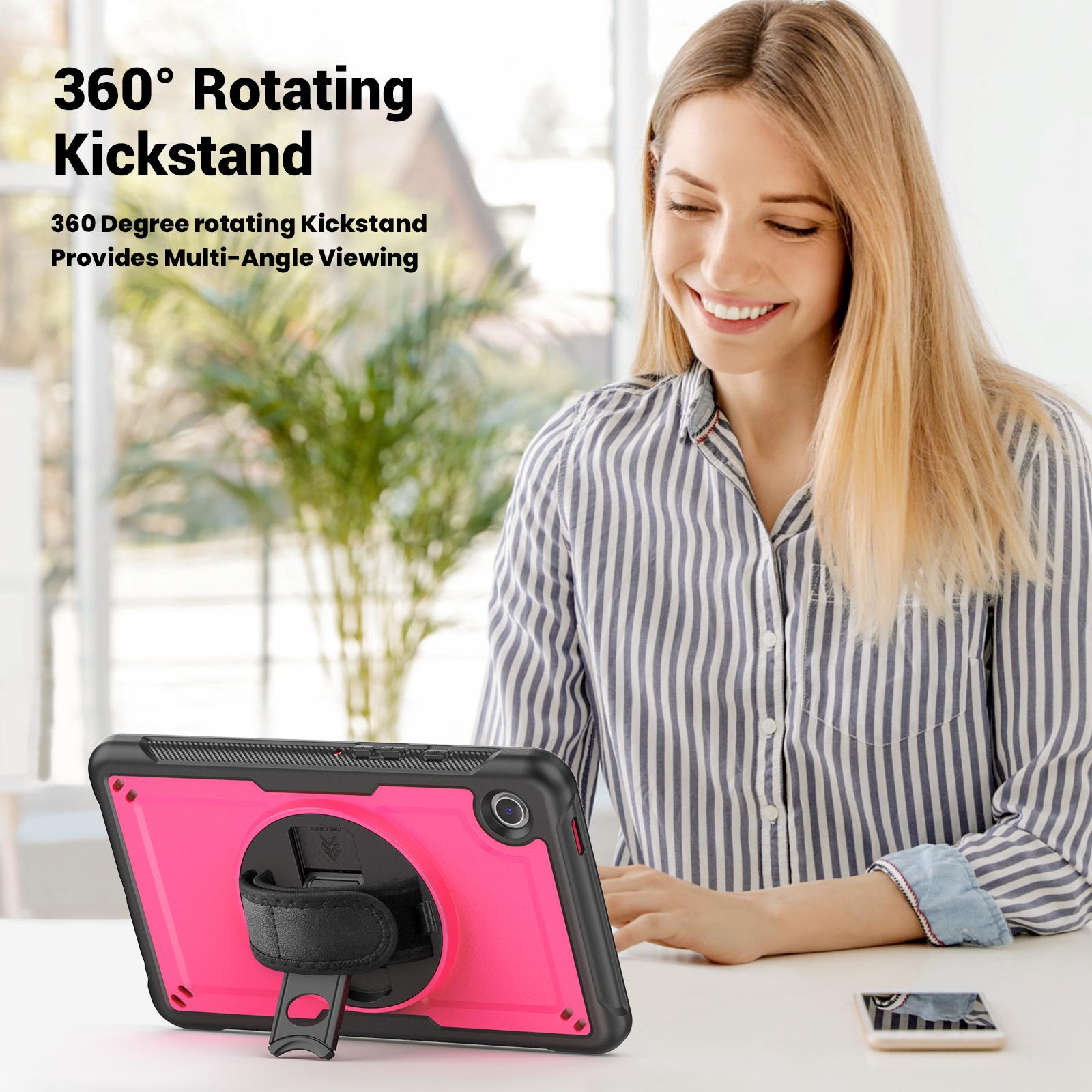 

Для Samsung Galaxy Tab A9 (SM-X110/X115/X117) Чохол з обертовою підставкою, протиударна накладка для планшета з PC+TPE з ремінцем для руки Rose