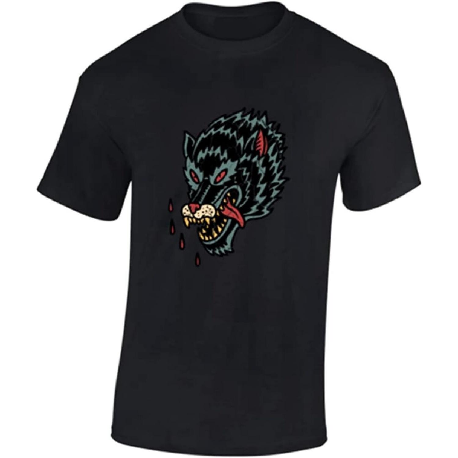 HanBang Angry Wolf Tattoo Mens Black T-Shirt Graphic Unisex Tee Shirt S