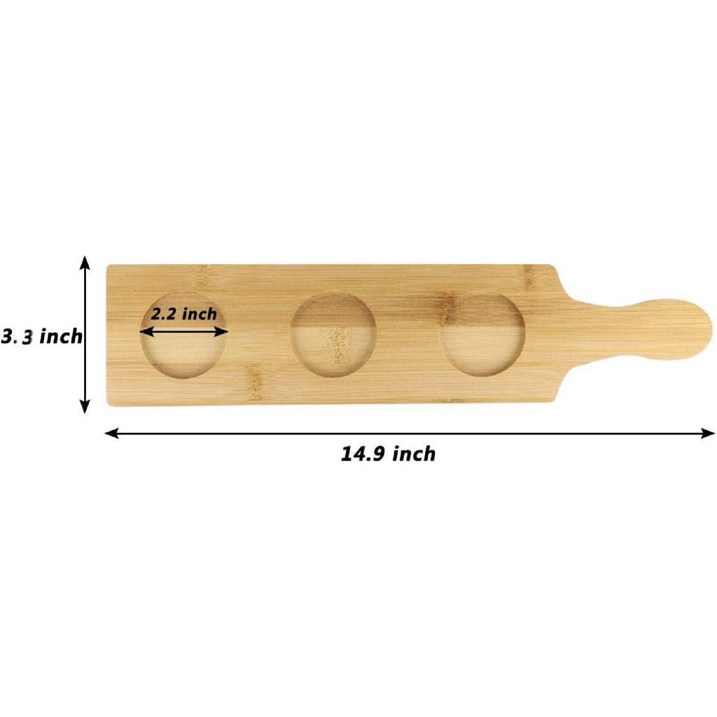 3 Slots Bamboo Beer Tasting Serving Flight Shot Glass Carrying Board