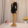 ZY6372 European & American Deep V-Neck Dress with Metal Accents, Sexy Long Sleeve Hip-Hugging Style for Banquets