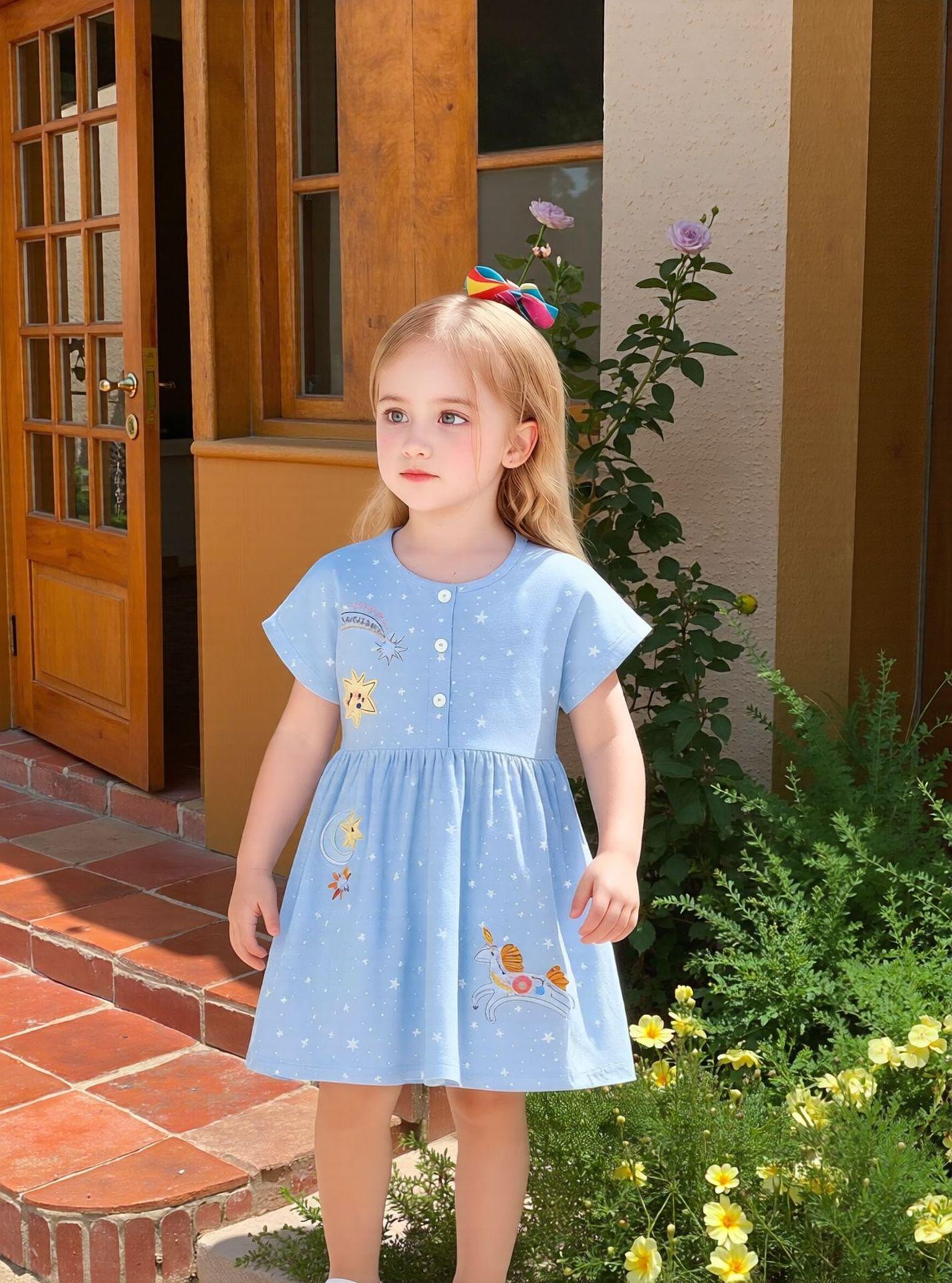 Girls Summer Short Sleeve Cute Cartoon Dress 90