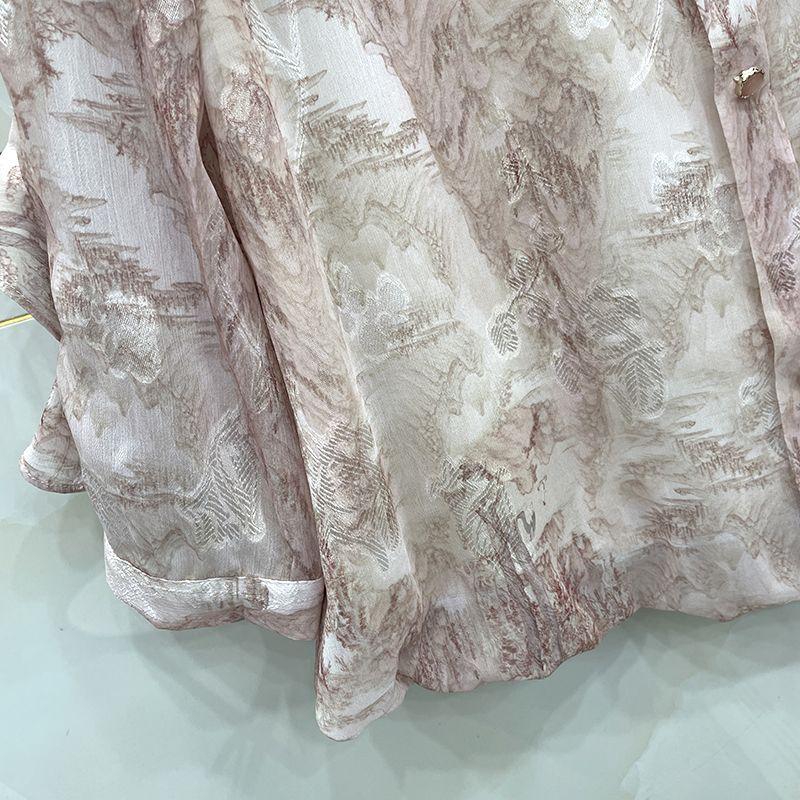 Spring Floral Chiffon Shirt Women Loose Fit Fashion Slimming Printed Lace Collar Blouse