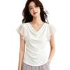 High-end Cool Sense of Swing Collar Chiffon Ruffled Short-sleeved T-shirt Women's Pleated Slim Slimming Design Top