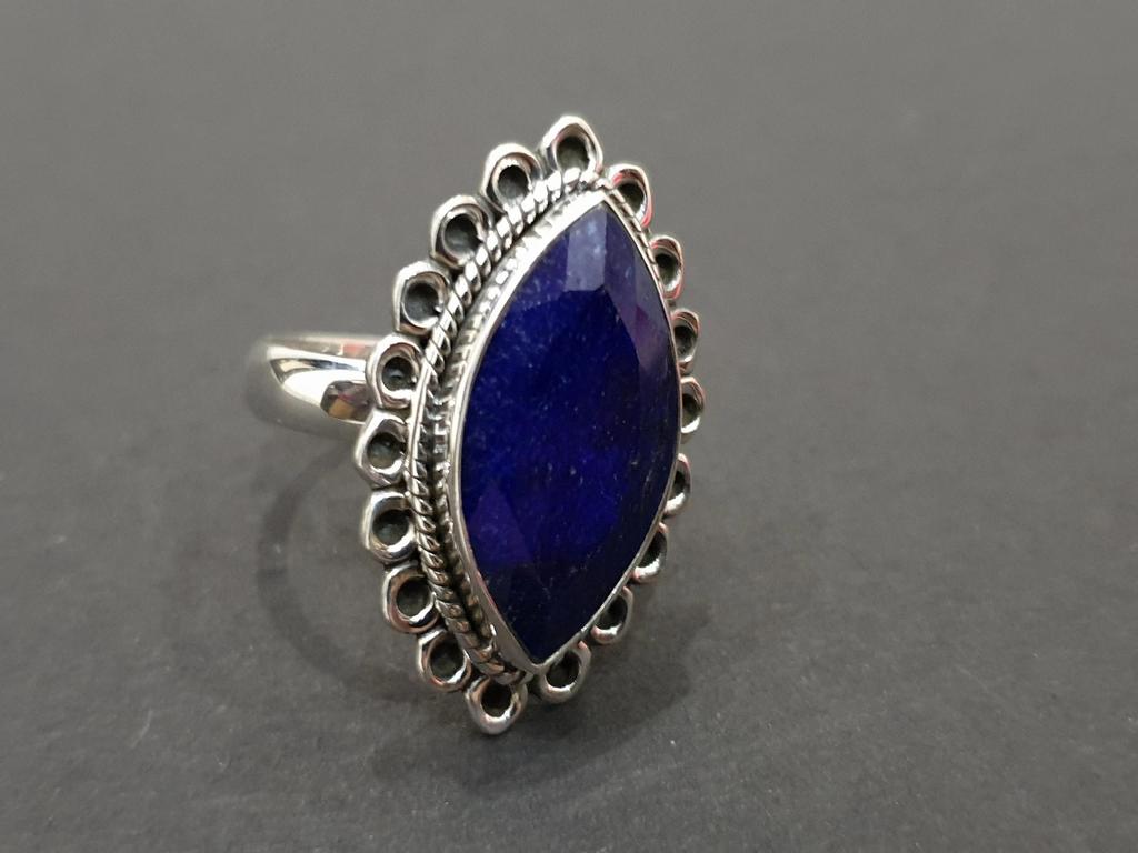 Marquise Raw Blue Sapphire 925 Sterling Silver Ring, Boho Style Sapphire Wedding Gift Ring