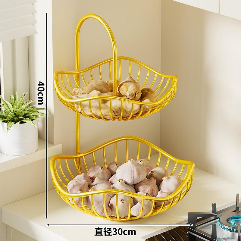 2-Tier Countertop Fruit Basket & Vegetable Storage Organizer | Metal Wire Kitchen Produce Stand for Garlic, Onions & Snacks