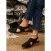 Women's Summer Breathable Hollow Velcro-Strap Wedge Peep-Toe Stitched Closed-Toe Sandals, Casual Comfort Footwear.